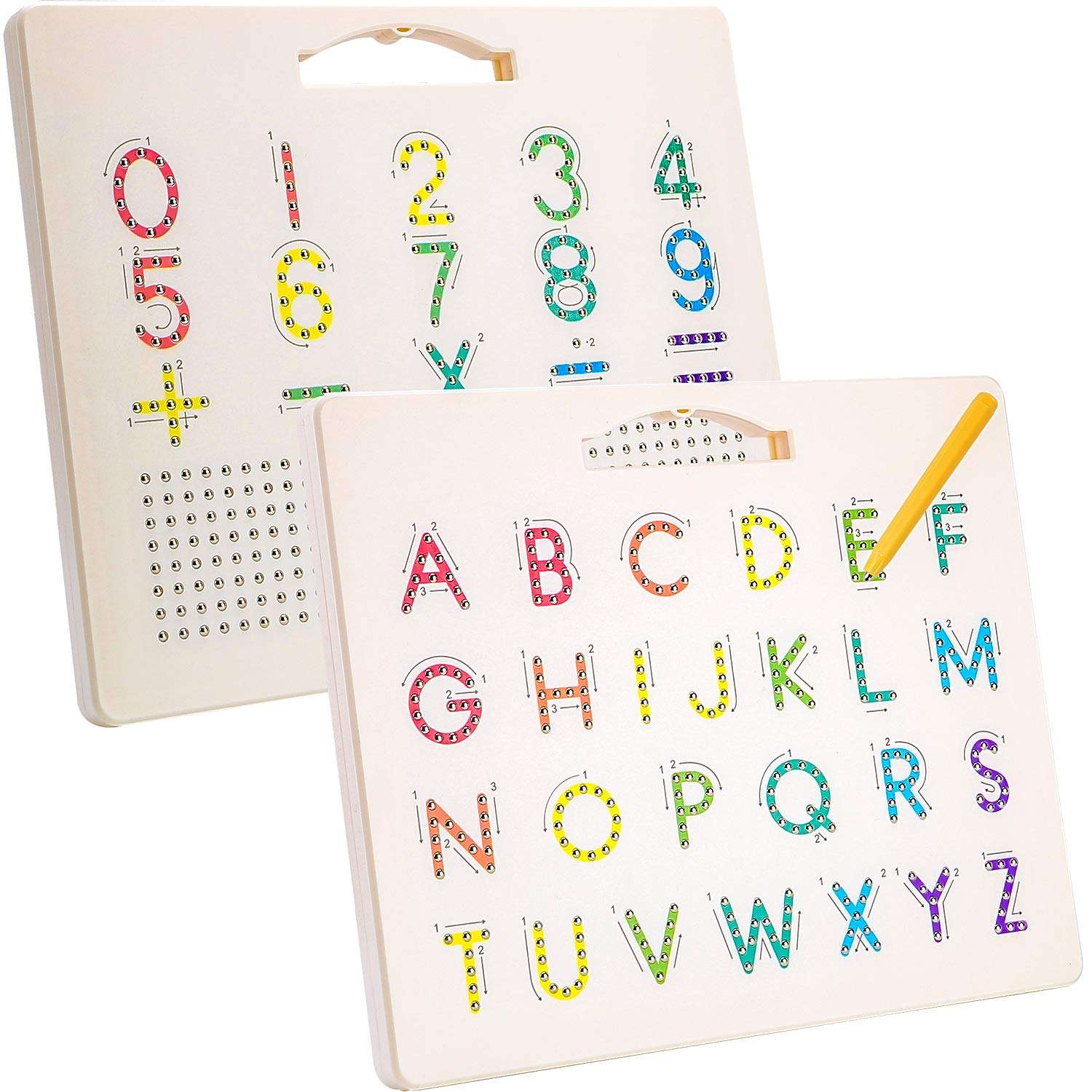Hautton Magnetic Letters Board, 2 in 1 Alphabet ABC Uppercase Letter and Number Tracing Board, Learn Writing Drawing Tablet with Stylus Pen Educational Toy Gift for Toddlers Kids Preschool