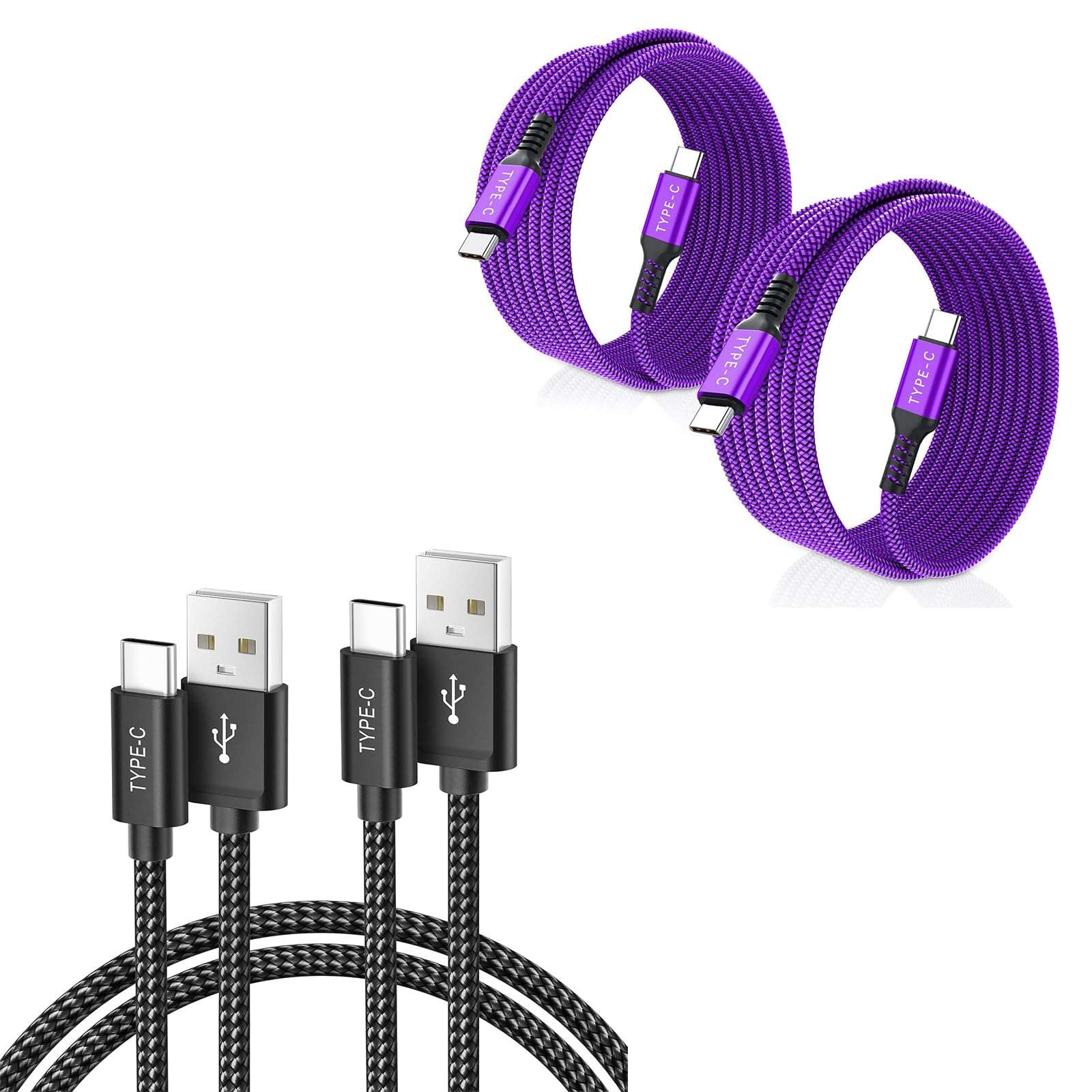 Basesailor USB Type C Charger Cable 3.3FT 2 Pack with USB C to Type C 100W Cable 6.6ft/2Pack for iPhone 15 Max,MacBook,iPad Pro 10 10th Air 4 5th Mini 6 6th Gen,Samsung Note S24 S23 S22,Tab