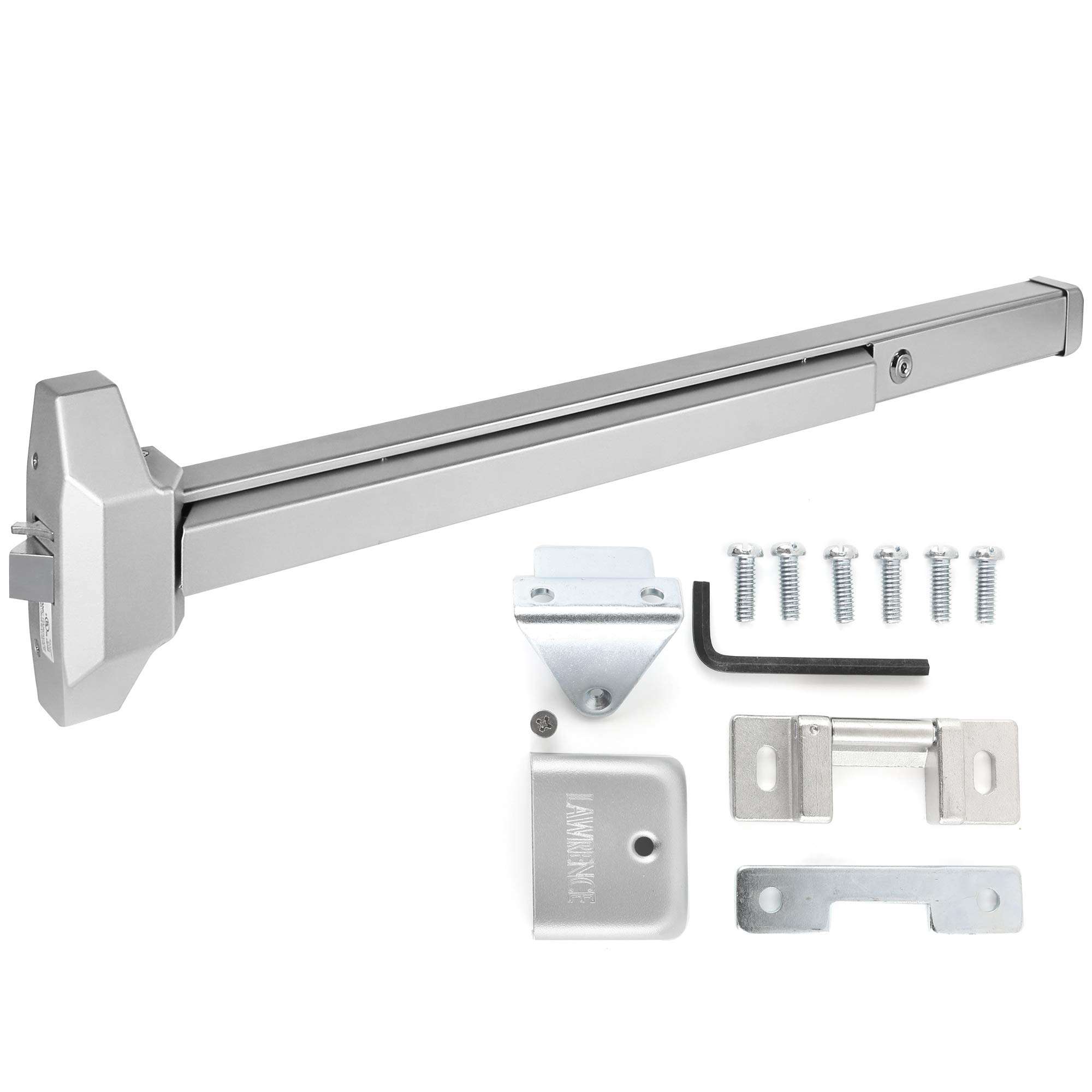 Lawrence Panic Push Bar Exit Device - Medium Duty Grade 2 Stainless Steel Auxiliary Guarded Commercial Door Lock Stopper - Shock Resistant Locking Mechanism for Security, Emergency, Fire