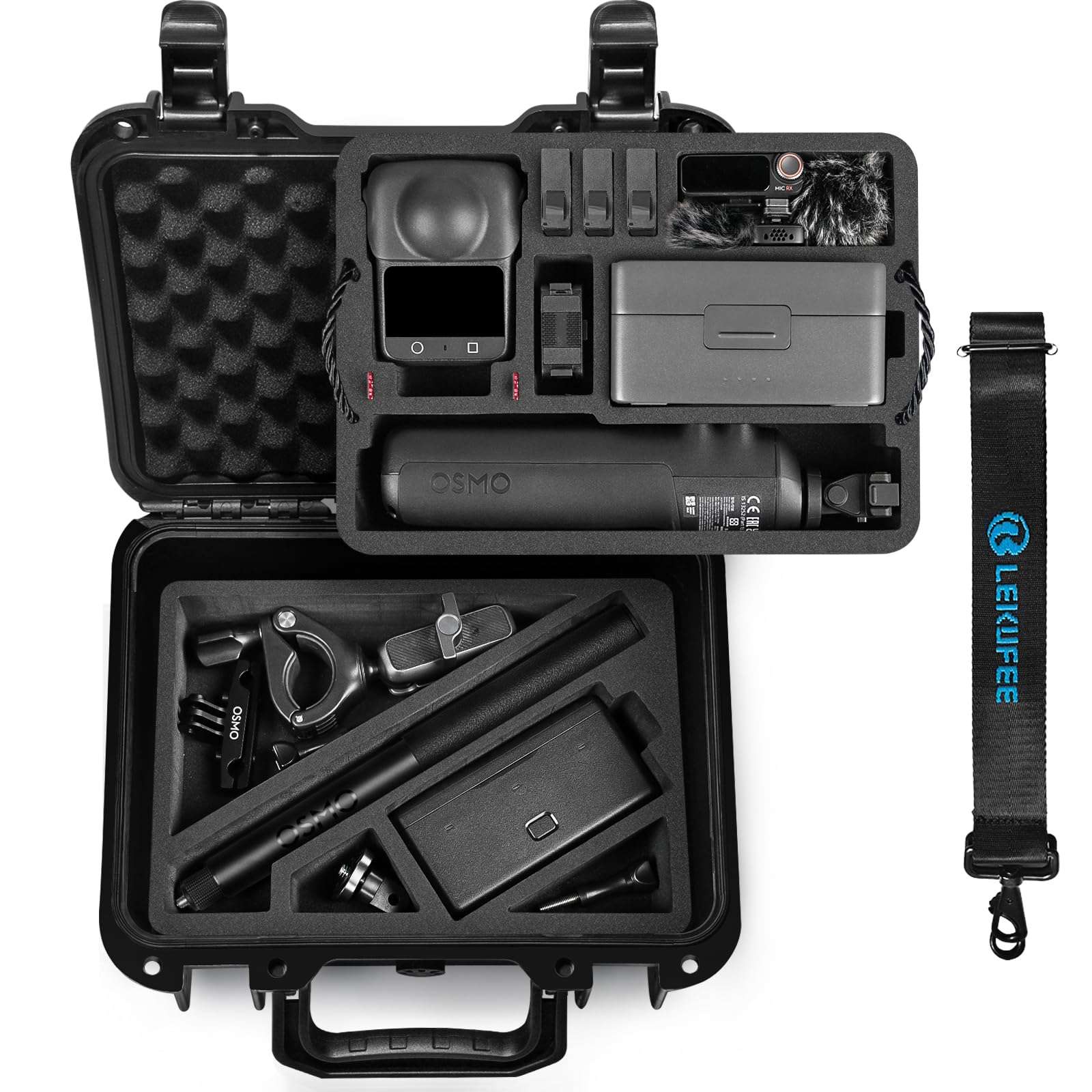 Lekufee Portable Waterproof Hard Case for DJI Osmo 360 Camera,Adventure Combo, Action Camera, Battery, Charger, DJI Mic 3/2/Mini, More Accessories(Case Only)-Black