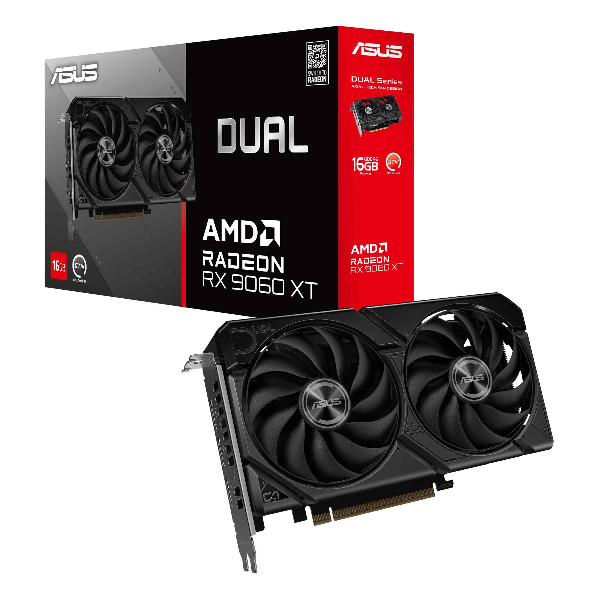 ASUS Dual Radeon™ RX 9060 XT 16GB GDDR6 Graphics Card (PCIe 5.0, HDMI 2.1b, DisplayPort 2.1a, 2.5-Slot Design, Axial-tech Fan Design, 0dB Technology, and More)