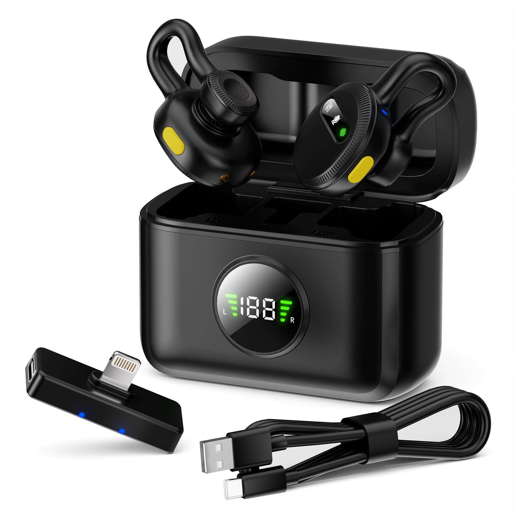 Tisino mini Wireless Lavalier Microphone for iPhone with Lighting Plug, Noise Reduction Mini Clip-on Lapel Mic with Charging Case, Portable for YouTube, TikTok, Vlog, Podcast, Interview,Black