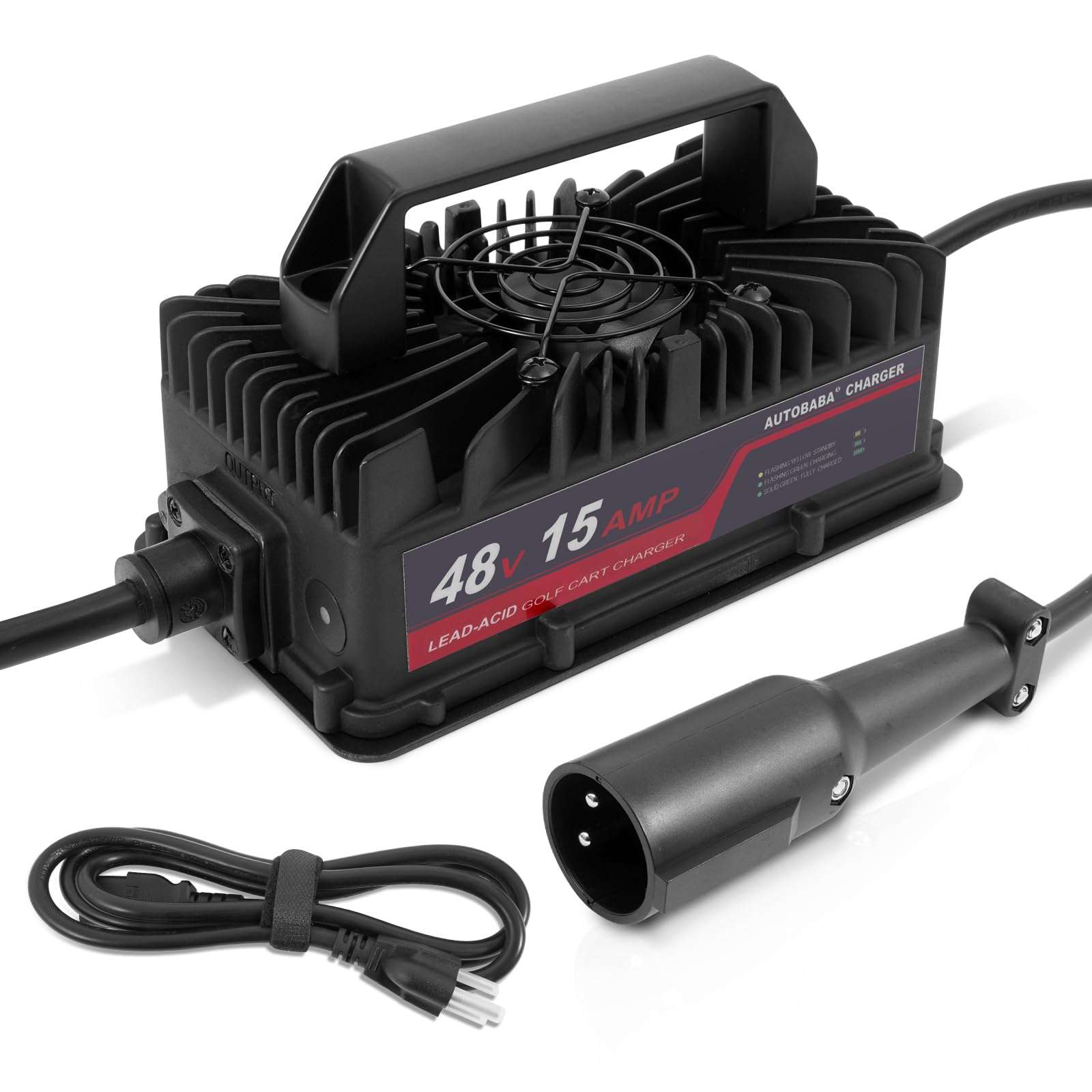 AUTOBABA 48 Volts 15 AMP Golf Club Car Battery Charger 3-Pin Round Style Plug Charger Compatible with 1995-Present DS & Precedent Club Carts (Lead Acid)