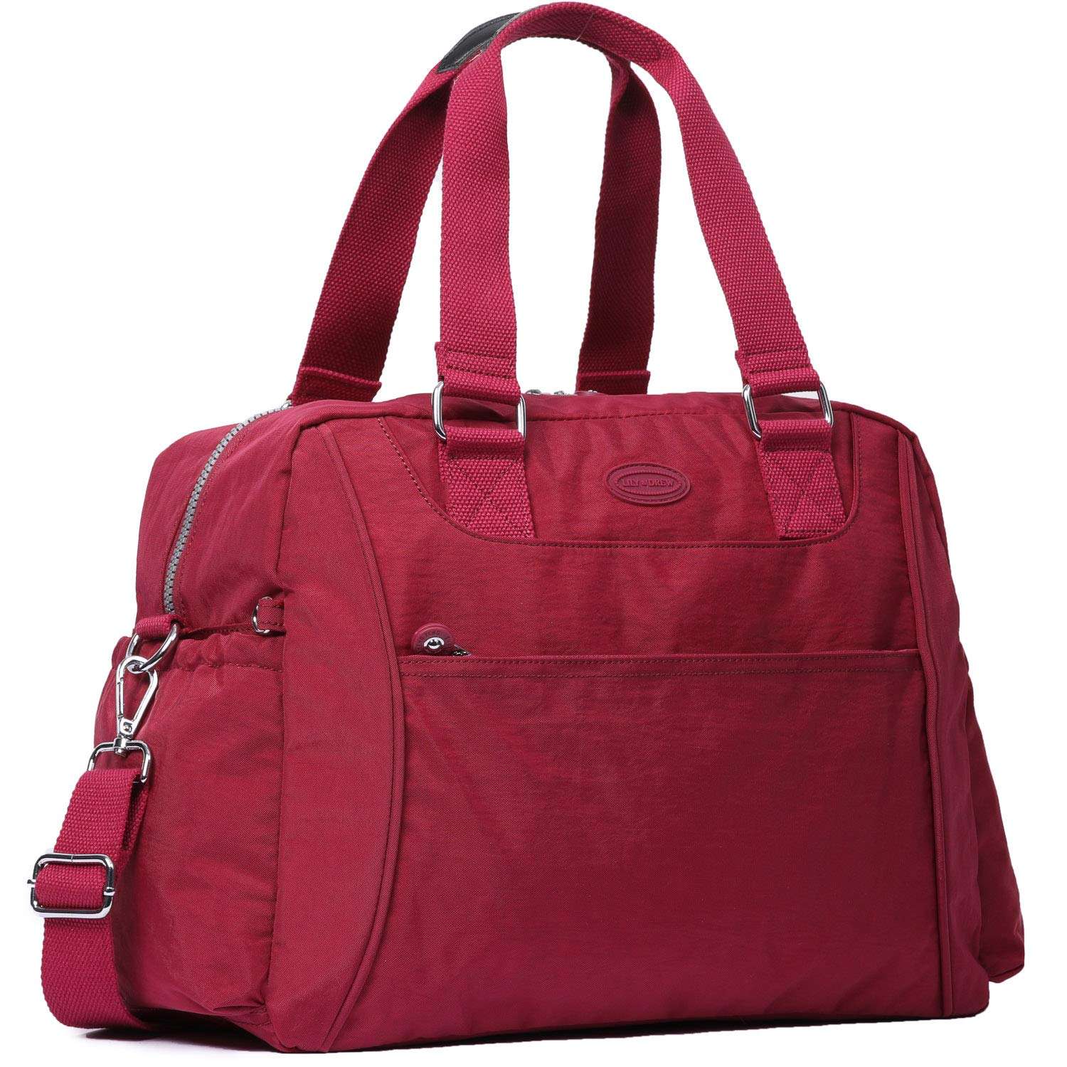 Nylon Travel Tote Cross-Body Carry On Bag with Shoulder Strap (Raspberry)