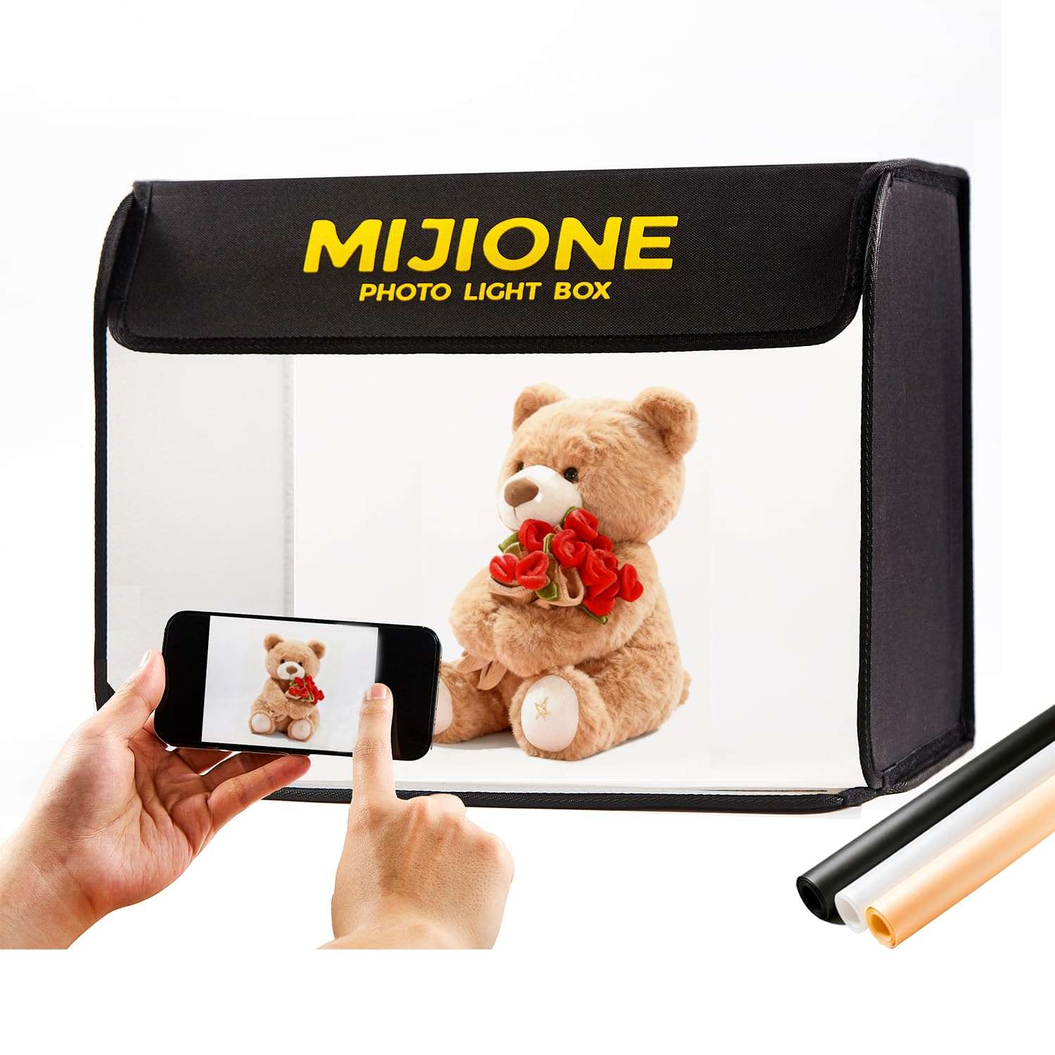 MIJIONE 17"x13"x13"Light Box Photography,Foldable Bi-Color Dimmable Shooting Tent Kit with LED Lights & 3 Backdrops,Photo Light Box for Product Photography