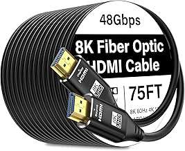 8K HDMI Cable Fiber-Optic 75FT Uni-Directional Home Theater/Game/Office Meeting Aluminium Shell High Speed, 48Gbps, Cord 8K60Hz 4K120Hz eARC HDCP 2.2&2.3 Slim -Black