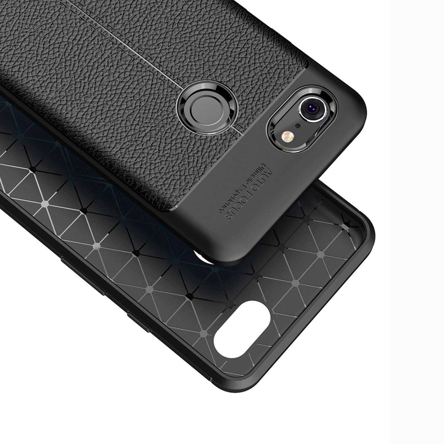 DEVMO Phone Case Compatible with Google Pixel 3 XL TPU Bionic Leather Gel Rubber Full Body Protection Shockproof Cover Case Drop Protection Black