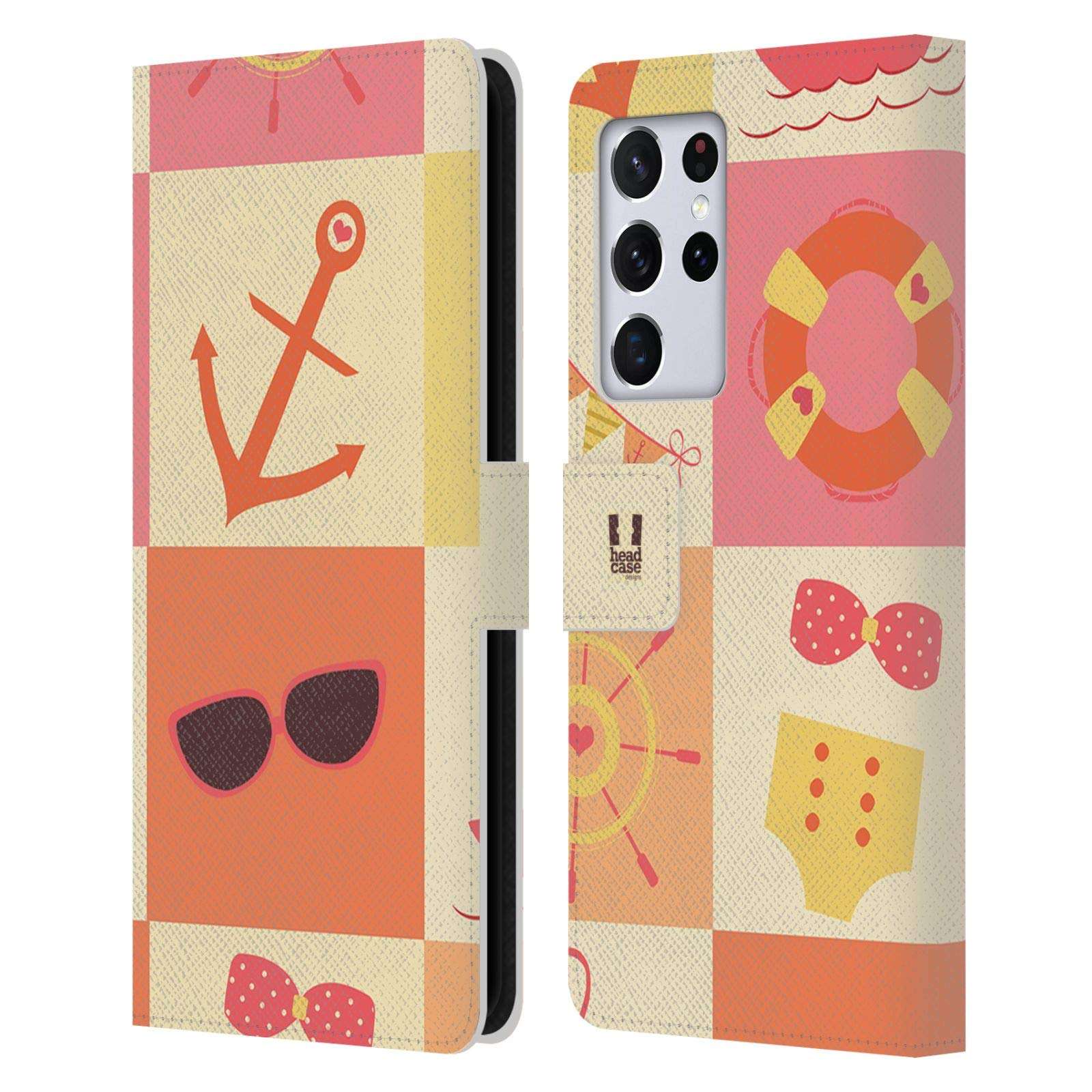Head Case Designs Orange Nautical Summer Leather Book Wallet Case Cover Compatible with Samsung Galaxy S21 Ultra 5G