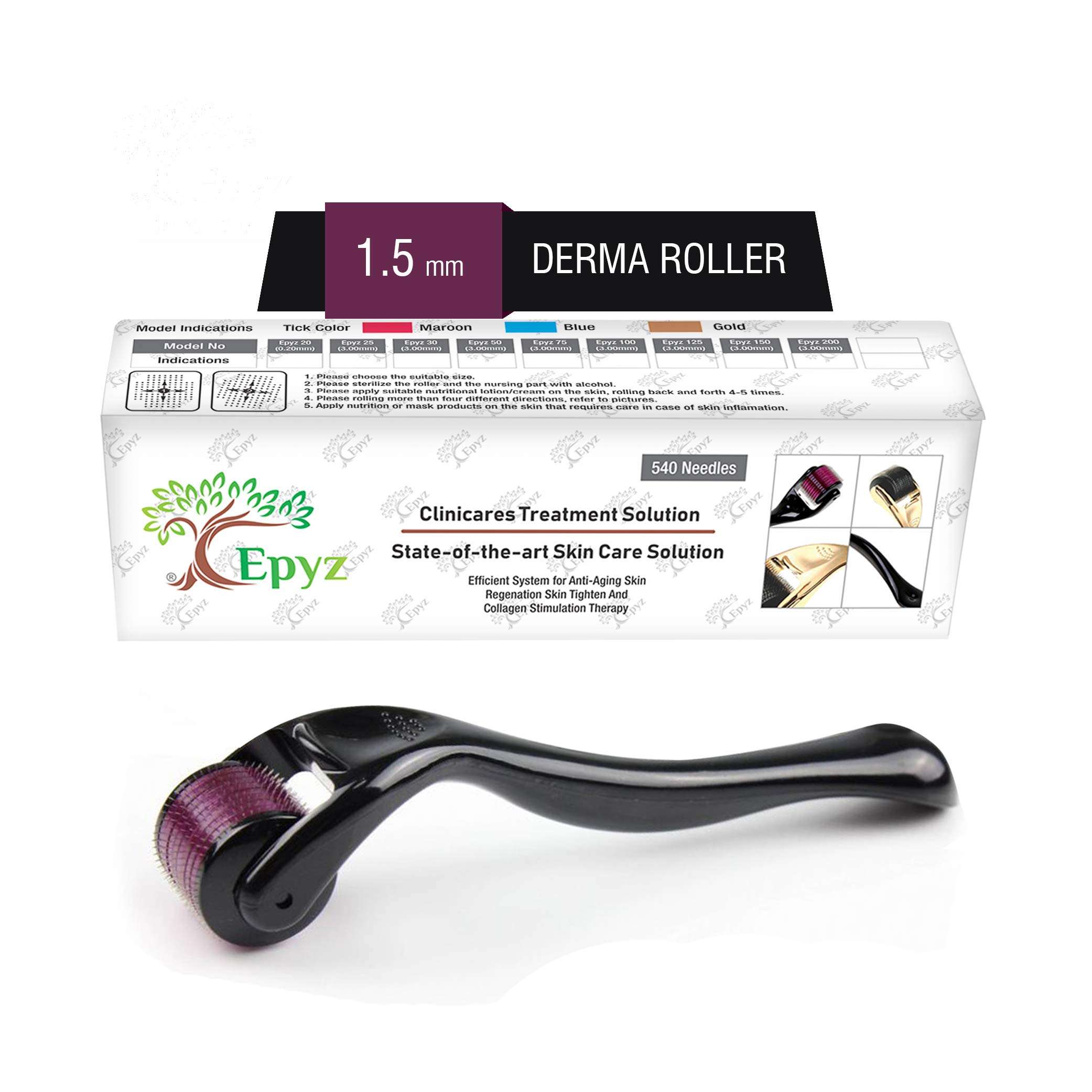 Epyz Derma Roller with 540 Titanium Alloy Needles (1.5mm, Pink)