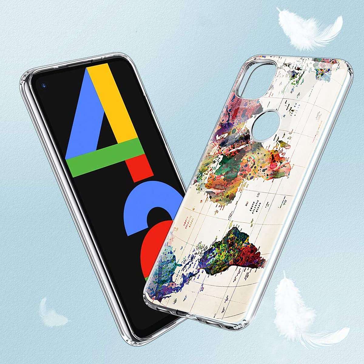 Eouine for Google Pixel 4a Case, Phone Case Transparent Clear with Pattern Ultra Slim Shockproof Soft Gel TPU Silicone Back Cover Skin for Google Pixel 4a Smartphone (Map)