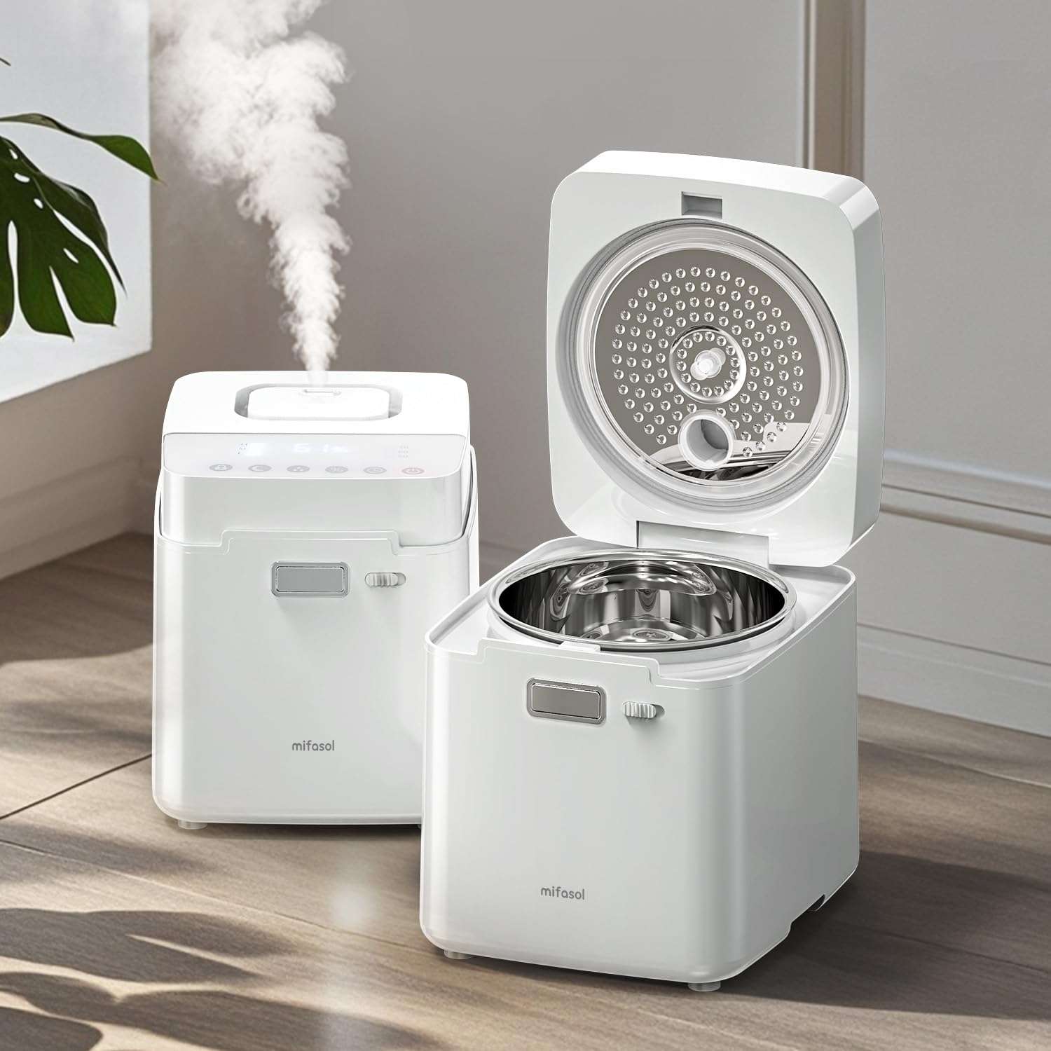 Mifasol Stainless Steel Humidifier, 3.3L/0.87Gal Steam Humidifier Large Room up to 1000 sq ft, Easy to Clean Warm Mist Humidifiers for Bedroom Baby Nursery Home Office, White