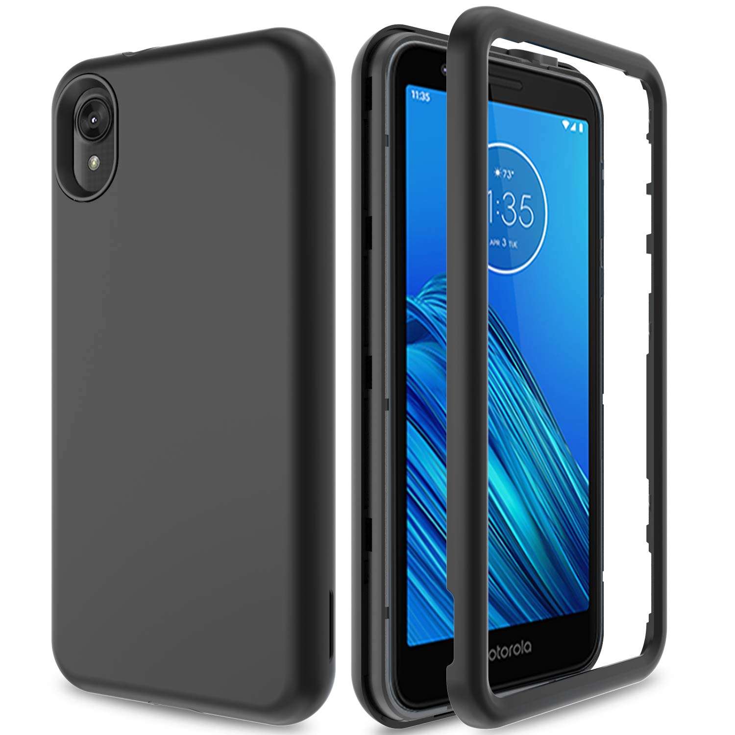 Moto E6 Phone Case, Motorola E6 Phone Case, Moto XT2005DL Case, Three Layers TPU Bumper and PC Armor Hard Protective Phone Cover for Moro E 6th Gen 5.5 2019 (Black)