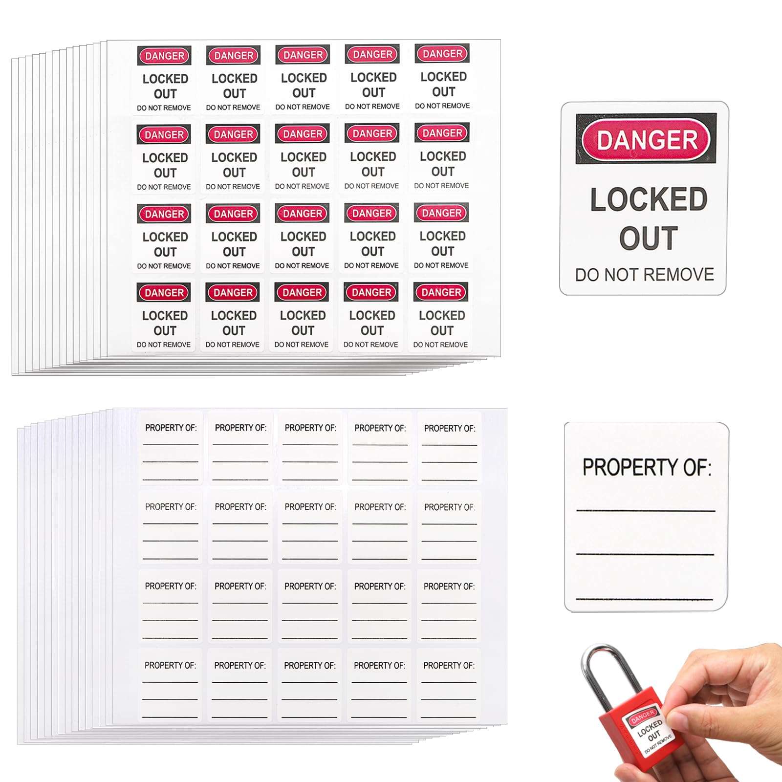 Jucoan 300 Sets Lockout Tagout Tags, Dual Sided Danger Locked Out Do Not Remove Loto Padlocks Labels Stickers 1 x 1-3/16 Inch, Waterproof, Tear Resistant
