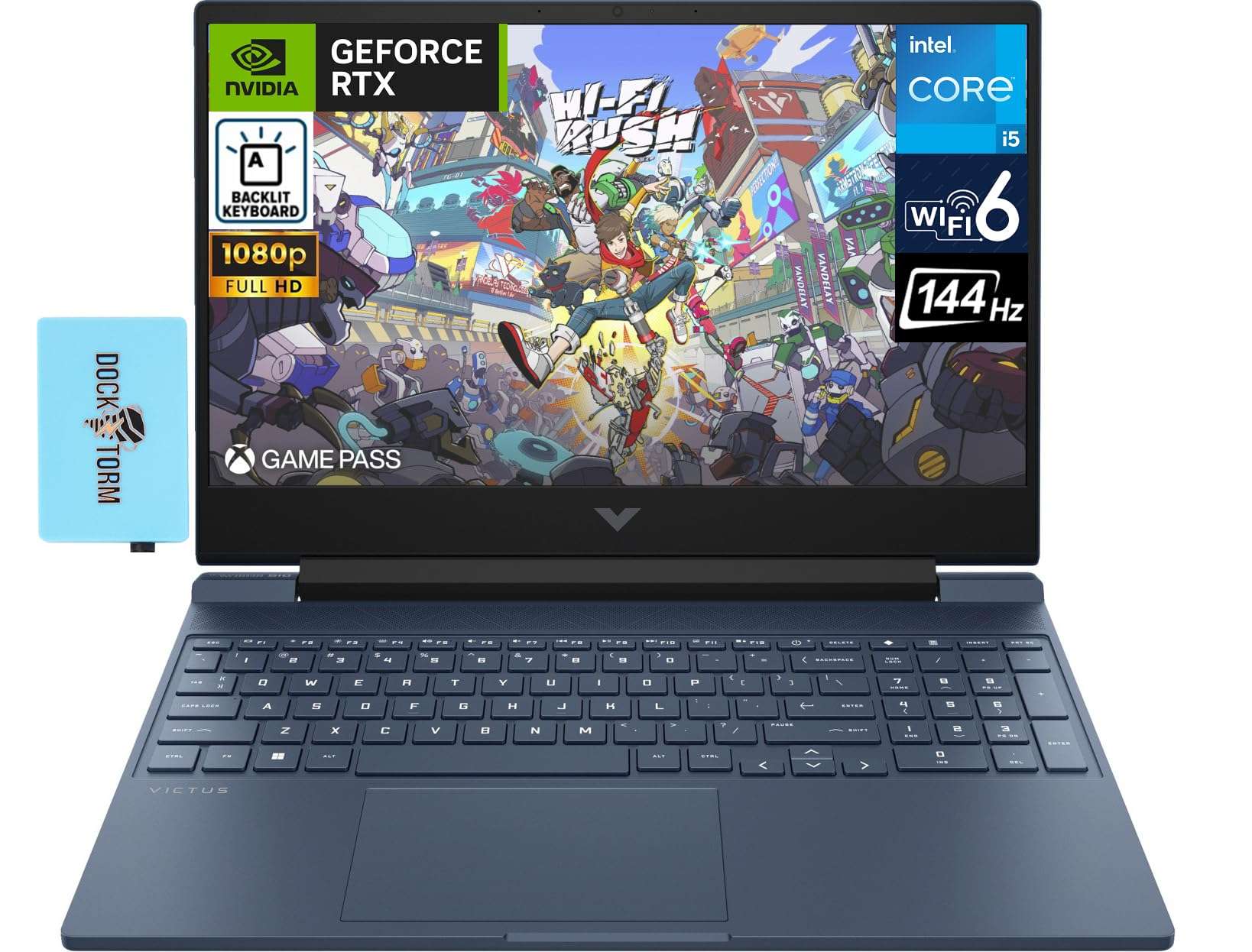 HP Victus Gaming Laptop 15.6" IPS FHD (Intel i5-12450H, GeForce RTX 3050, 32GB RAM, 1TB SSD, Backlit KB, WiFi 6, Bluetooth, Webcam, Win 11 Pro) w/DKZ Hub USB Port Expander