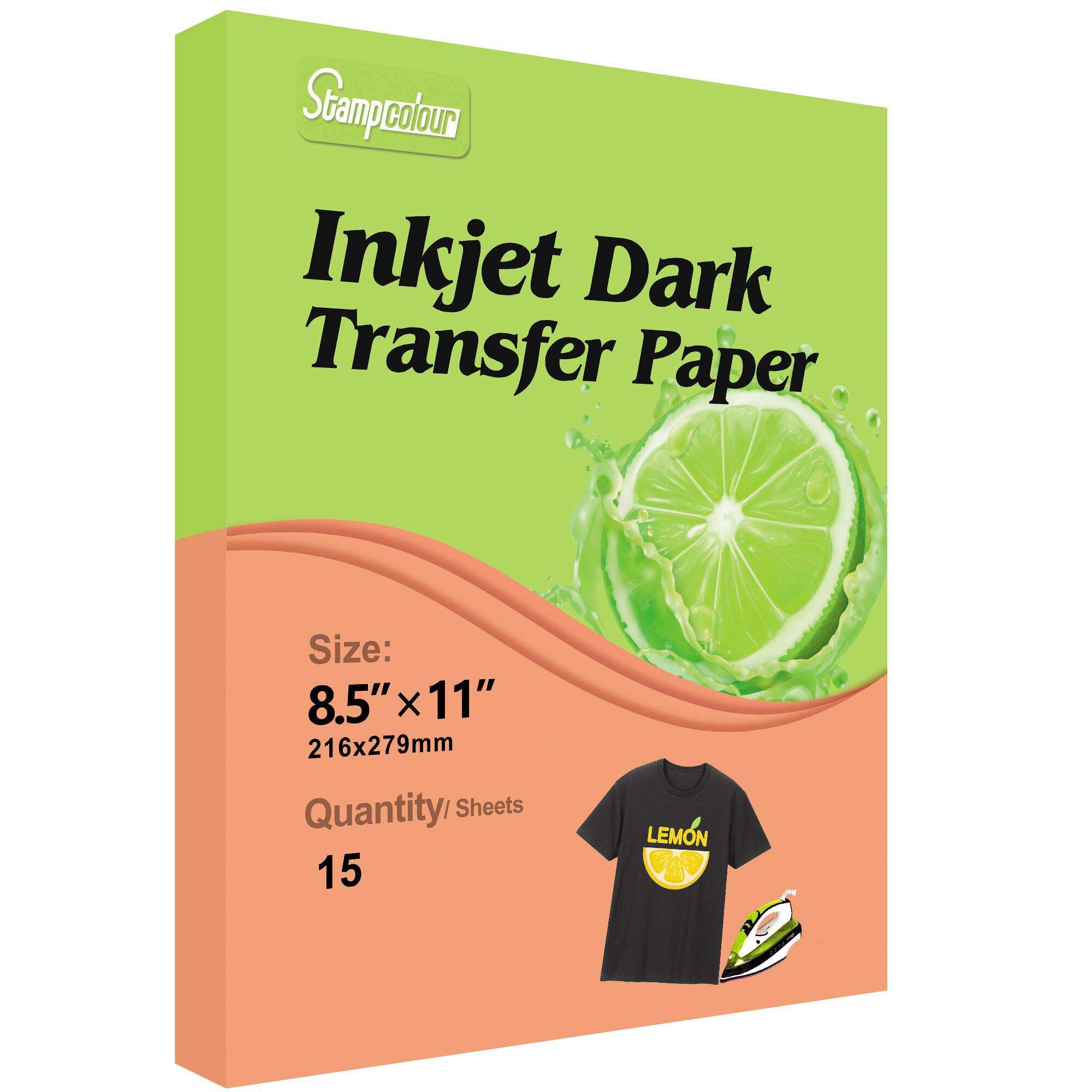 Stampcolour Heat Transfer Paper for Drak Fabrics,Inkjet Premium Iron-On Drak T Shirt Transfers Paper Compatible with Inkjet Printer,LTR Pack of 15 Sheets 8.5X11 Inches.