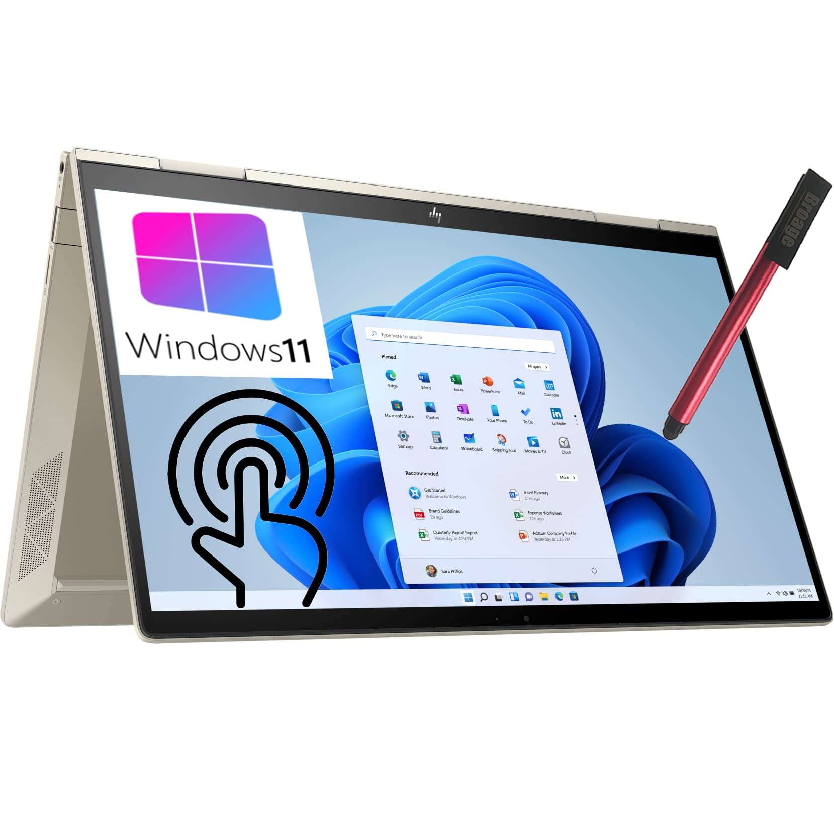 HP Envy x360 Convertible 2-in-1 Laptop, 13.3" FHD Touchscreen Corning Gorilla Glass NBT 1000nits, Intel Quad-Core i7-1165G7, 8GB DDR4 RAM, 2TB PCIe SSD, Pale Gold, Windows 11, BROAG 64GB Flash Drive