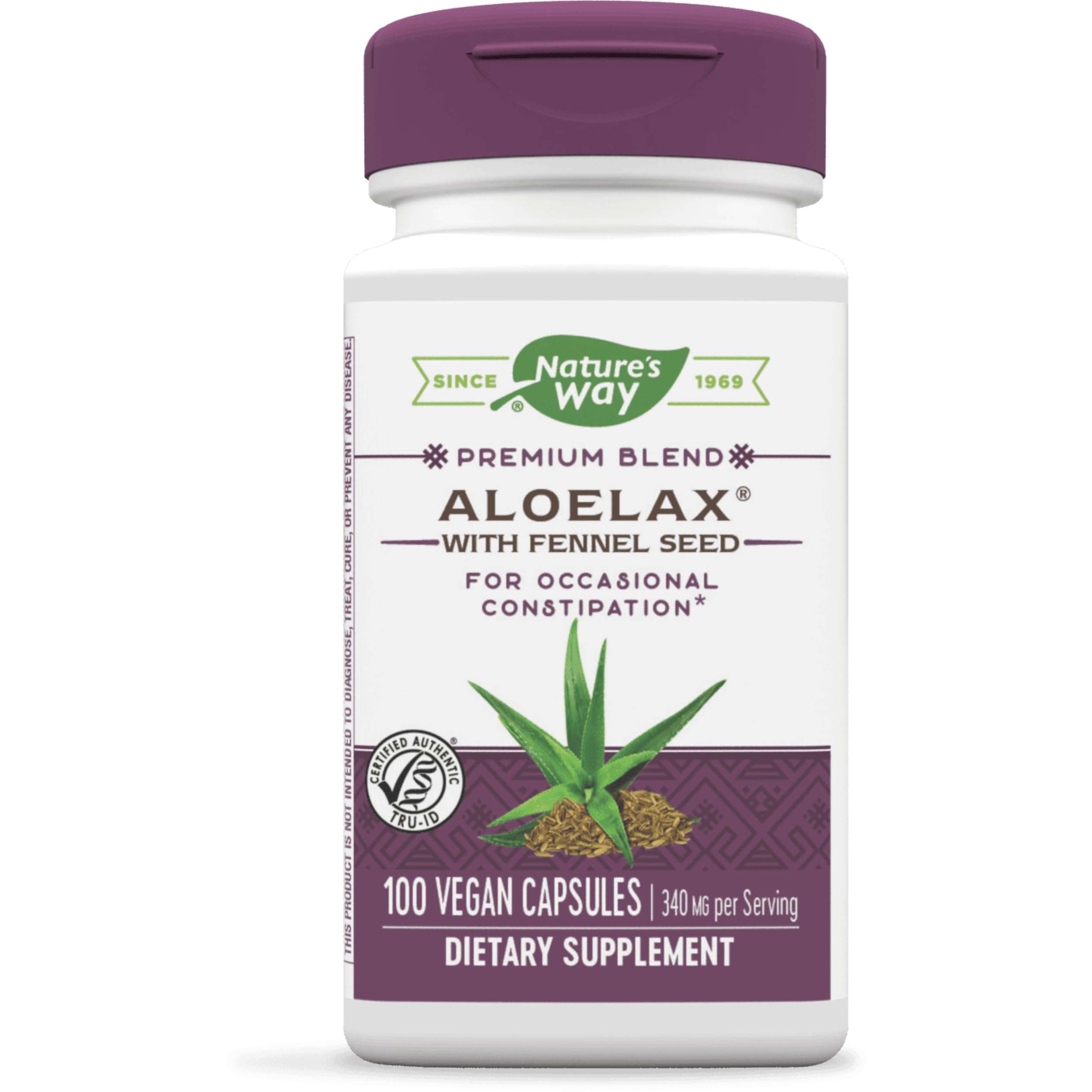 Nature's Way Aloelax, Premium Blend, with Fennel Seed, Relieves Occasional Constipation*, 340 mg, Gluten Free, Vegan, 100 Capsules