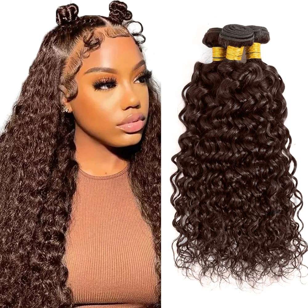 #4 Brown Human Hair Bundles Chocolate Water Wave Bundles 22 24 26 Inch Unprocessed Brazilian Virgin Hair 3 Bundle 50 Gram Per Bundle Deals Quick Weave Hair Extensions