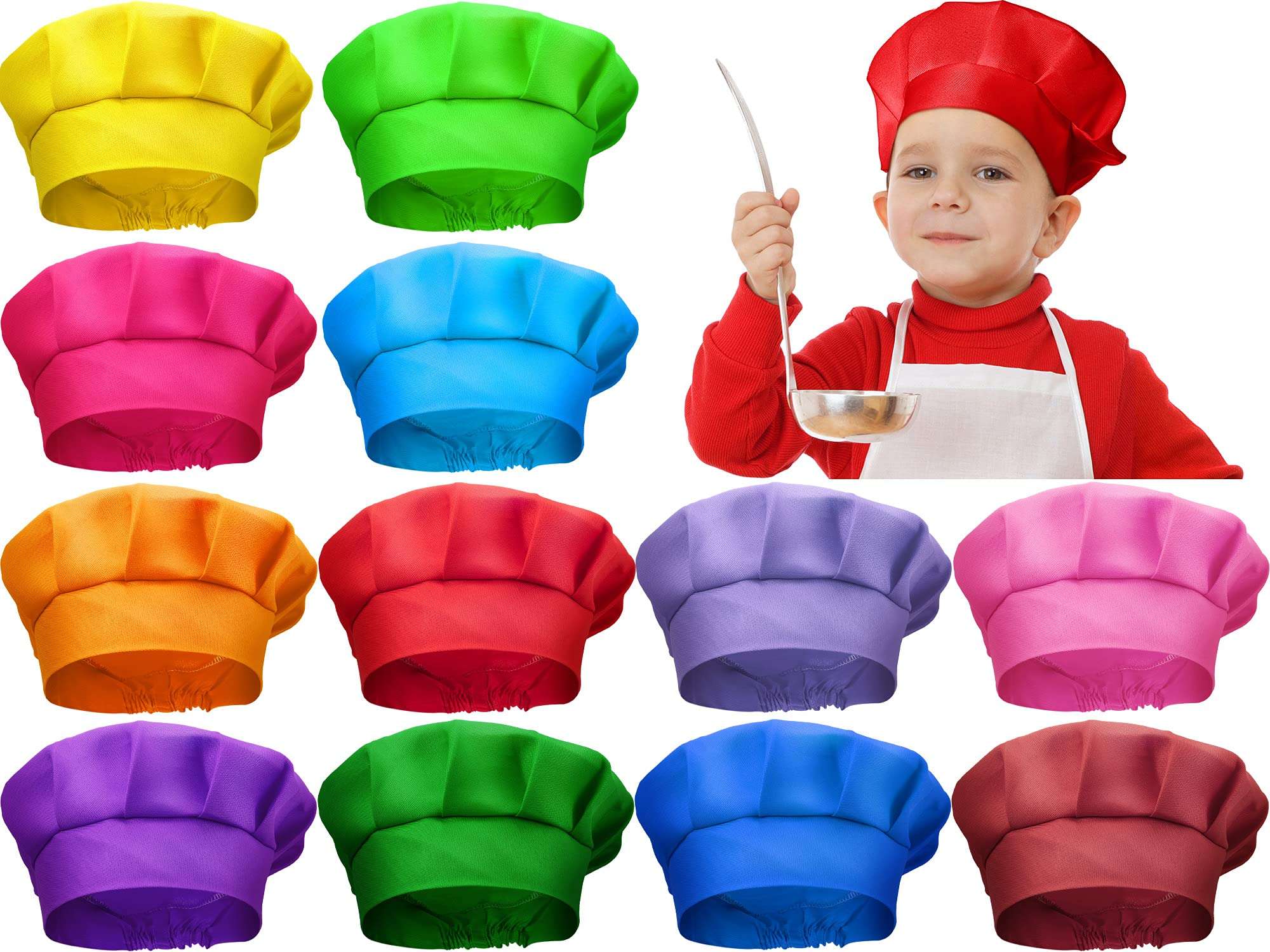 12 Pieces Kids Chef Hat Toddler Chef Hat Elastic Children Chef Hats for Kids Home Kitchen Baking Pizza Party Favors (Multi-Colored)