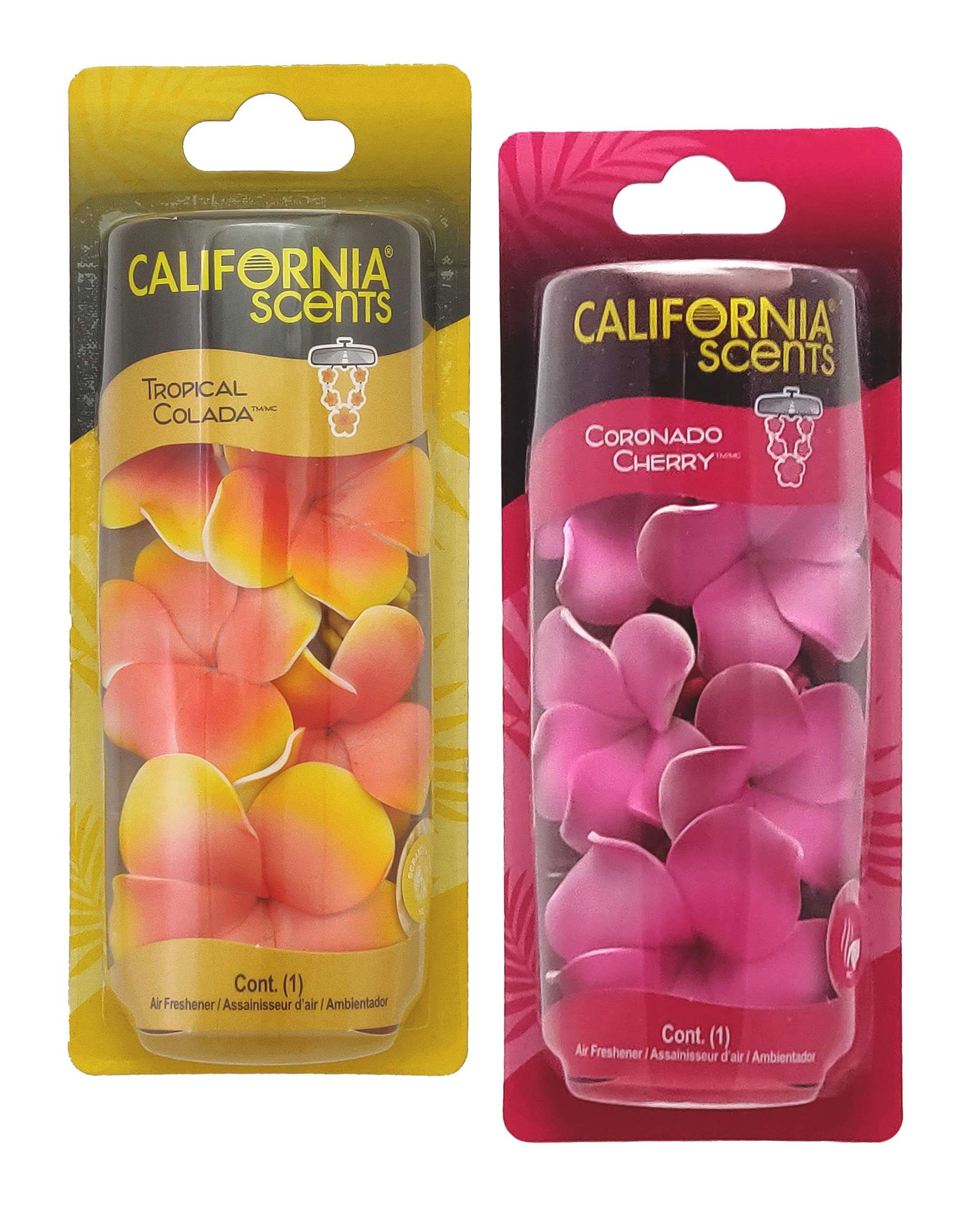 California Scents Scented Necklace, The Perfect Lei for Your Car - Hanging Flower Air Freshener (Combo 2, Tropical Colada + Coronado Cherry)