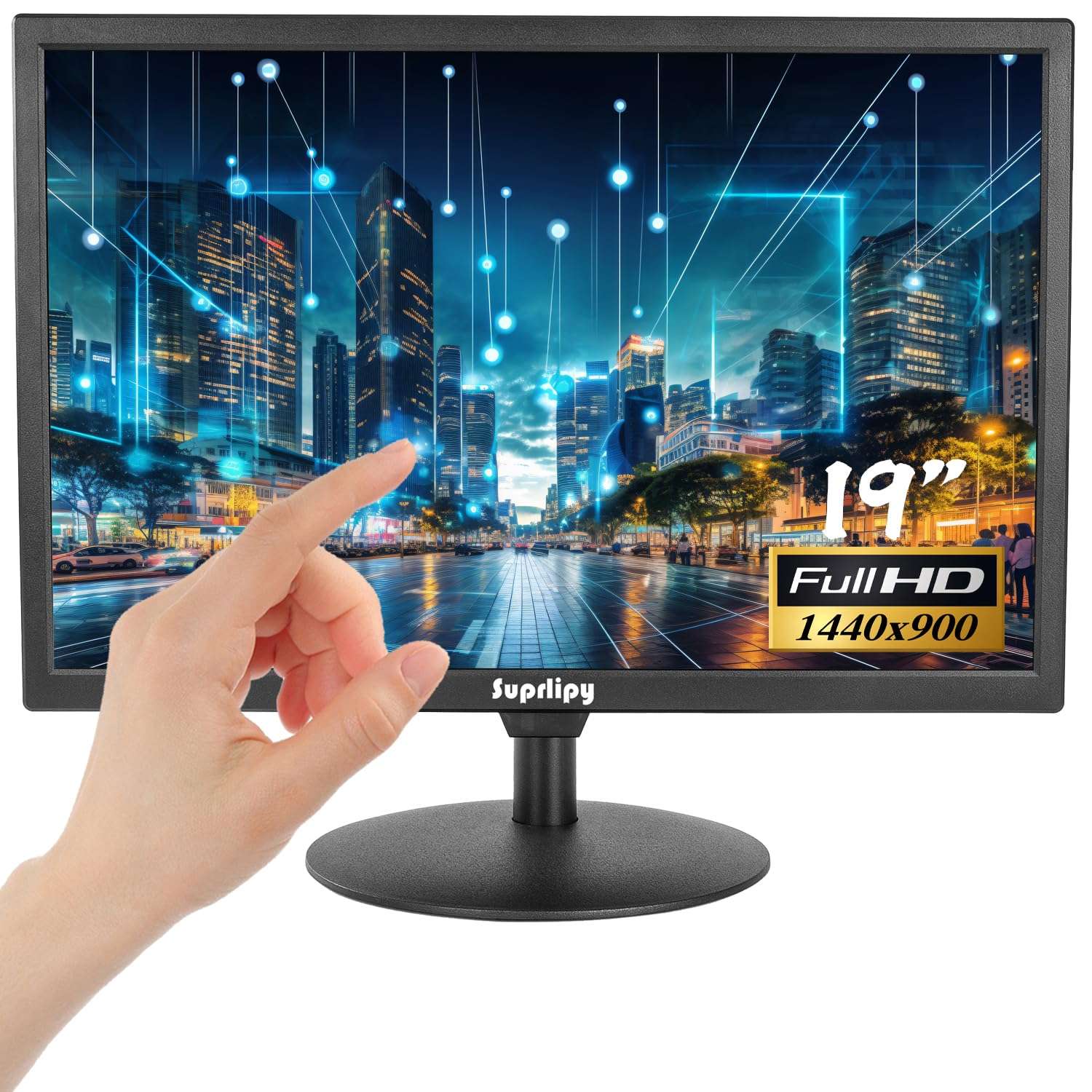 Suprlipy 19 Inch Touch Screen Monitor 1440x900 Support HDMI VGA AV USB BNC, 10 Points Capacitive Touch TFT LED Monitor for Laptop PC Xbox PS5/PS4 Switch POS Systems Built-in LounSpeakers