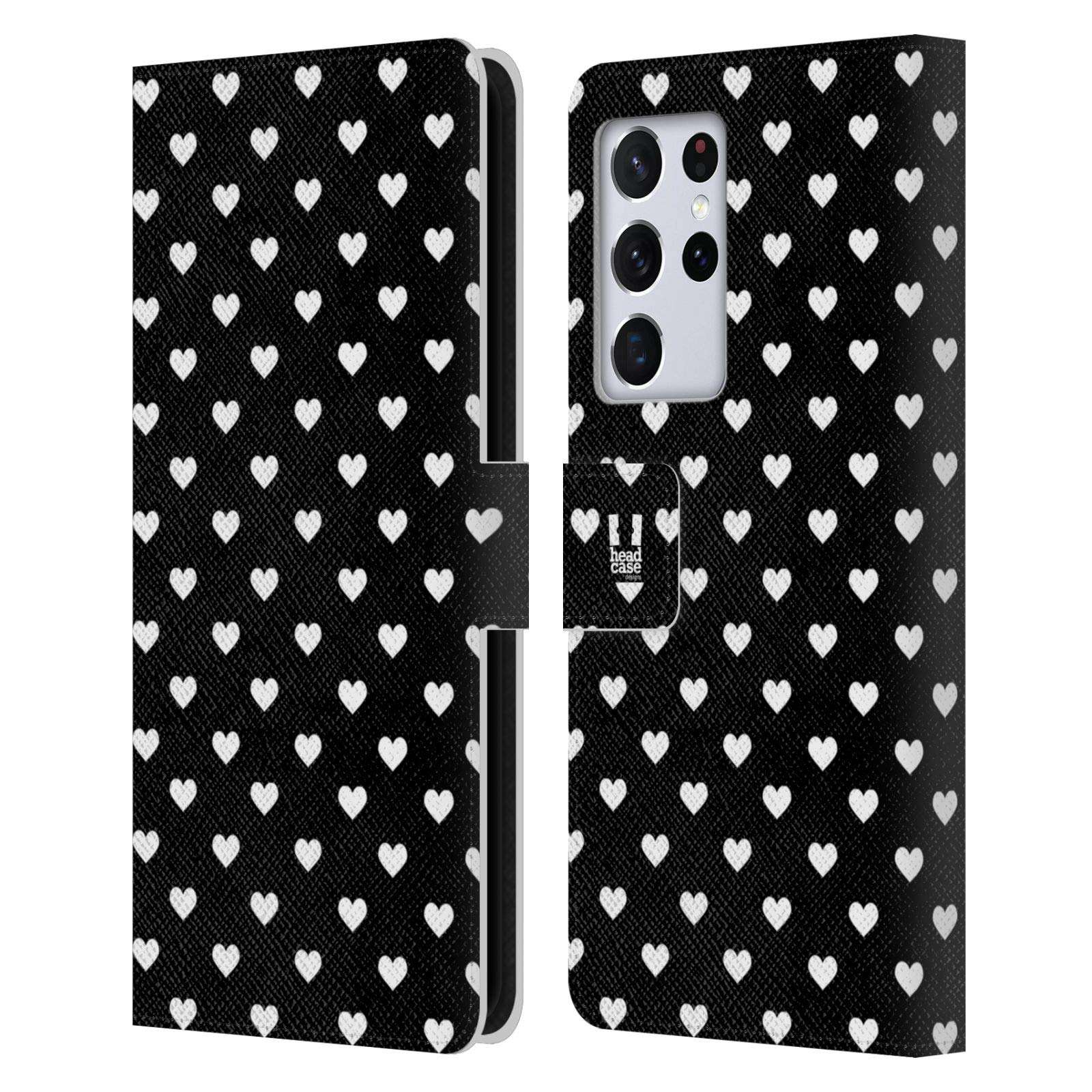 Head Case Designs Hearts Black and White Patterns Leather Book Wallet Case Cover and Matching Wallpaper Compatible with Samsung Galaxy S21 Ultra 5G
