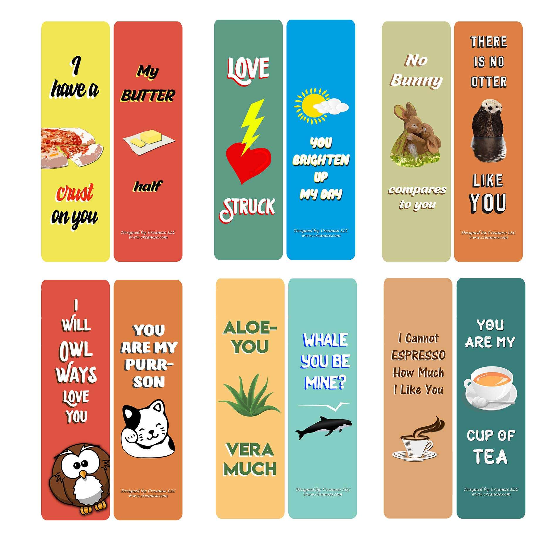 Creanoso Love Puns Bookmarks (30-Pack) – Stocking Stuffers Gift for Men, Women, Adult, Teens, Boys & Girls – Party Favors Supplies – Rewards Gifts – Premium Gift Set – Corporate Giveaways