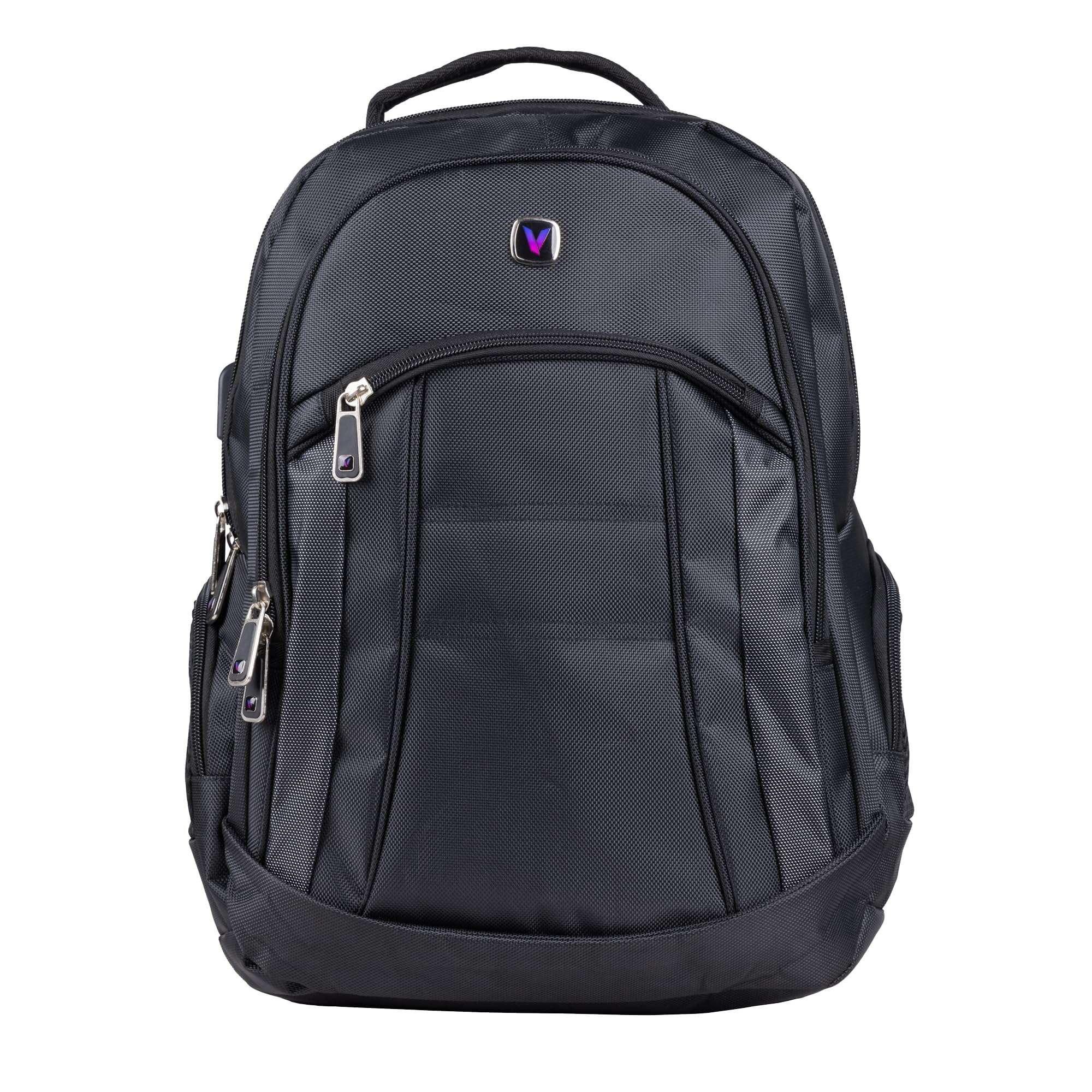 Velztorm 1680D Polyester Black Backpack with USB Charging Station - JS230863, Spacious Interior, Multiple Compartments, Compact and Lightweight, Fits up to 16" laptop