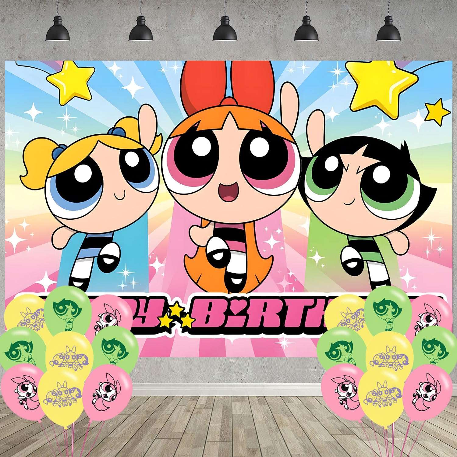 Power Girls Birthday Party Decoration,Power Girls Party Photo Background 5 x 3 FT and 18 Pcs Balloon,Merch Party Backdrop Supplies