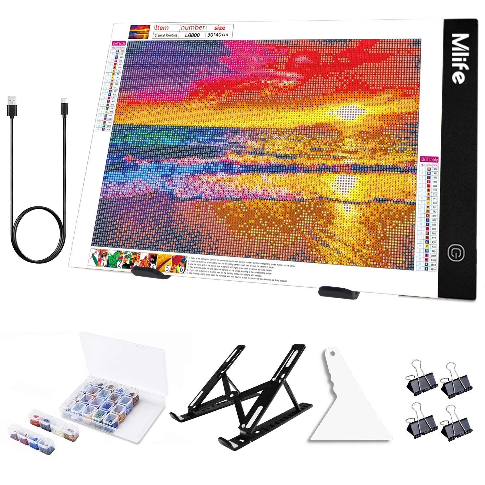 Mlife Diamond Art Painting A4 LED Light Pad - Dimmable Light Board Kit, Apply to Full Drill & Partial Drill 5D Diamond Art with Detachable Stand and Clips