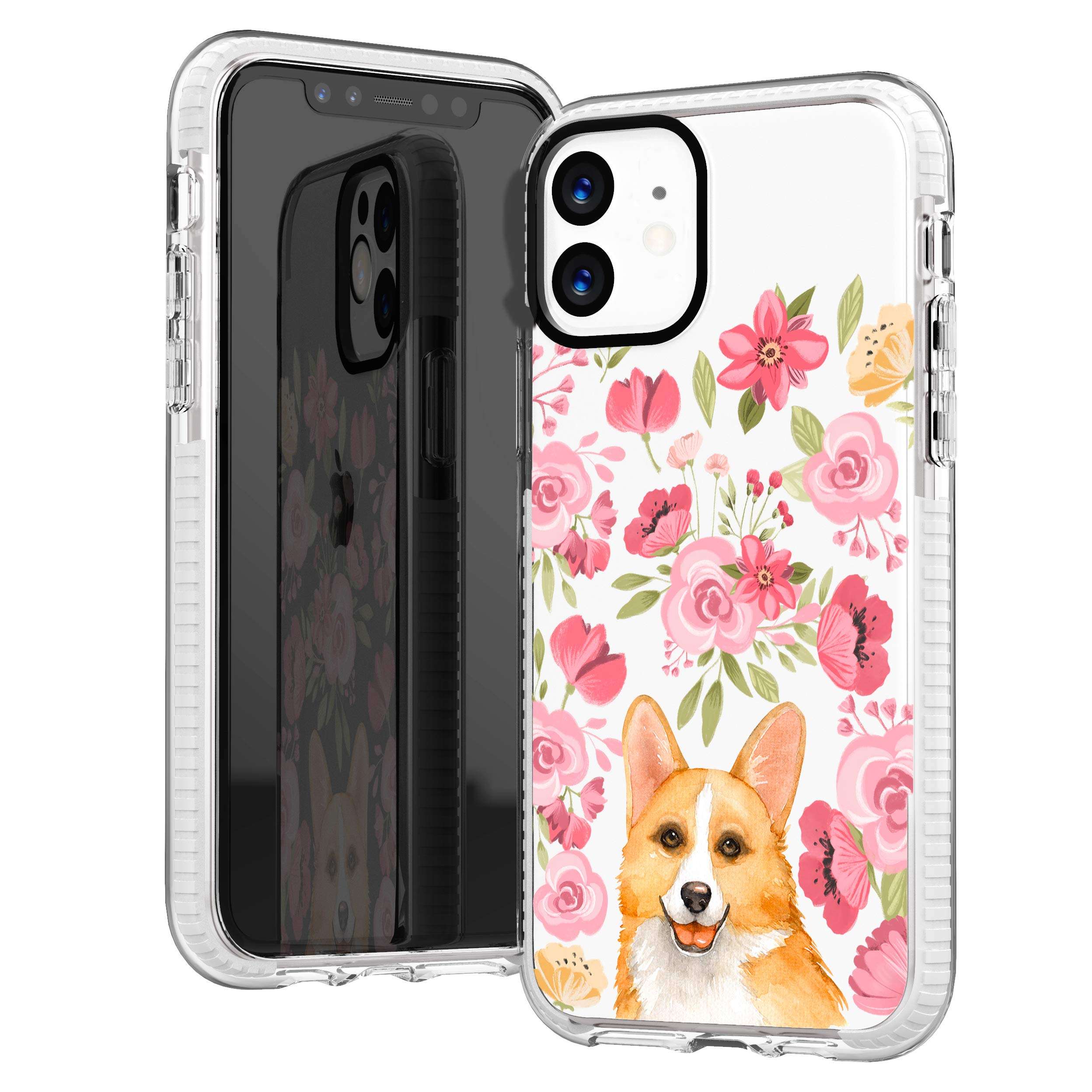 iPhone 11 Clear Case,Cute Corgi With Pink Blooms Flowers Floral Daisy Love Funny Puppy Dog Trendy Hipster Adorable Case for Girls Women Soft Protective Clear Case With Design Compatible for iPhone 11