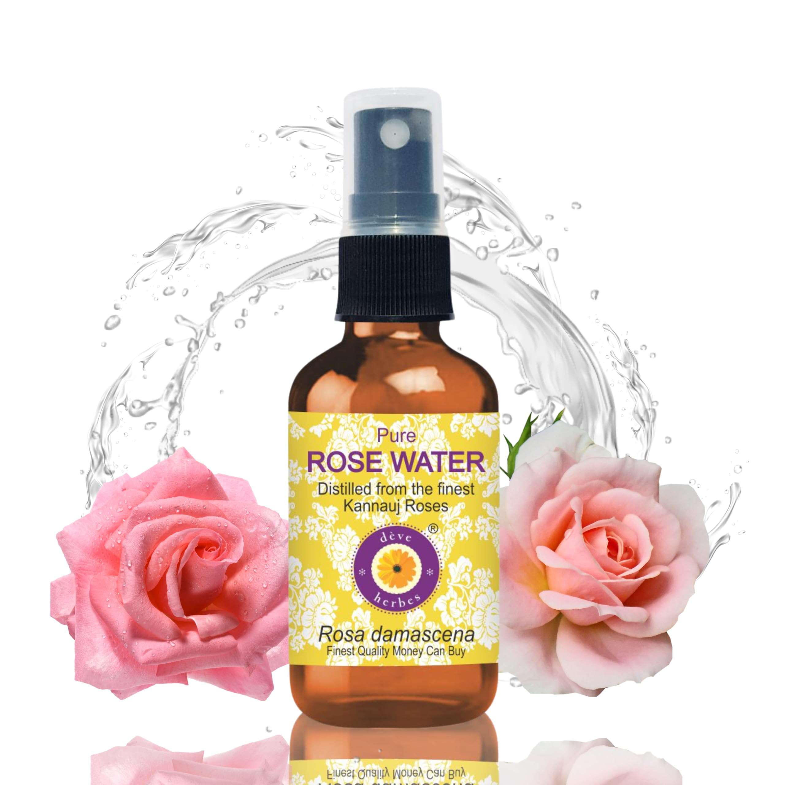 dève herbes Pure Rose Water Distilled from The Finest kannauj Roses (Rosa damascena) 100% Natural Therapeutic Grade 100ml (3.38 oz)