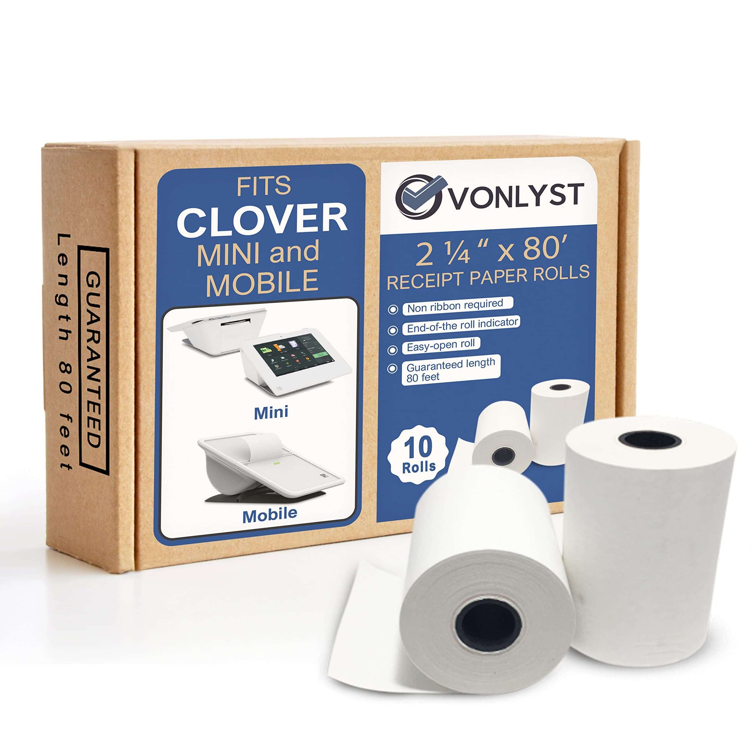 Vonlyst Receipt Paper for Clover Mini and Clover Mobile Thermal Printer 2 1/4 x 80 (10 rolls)