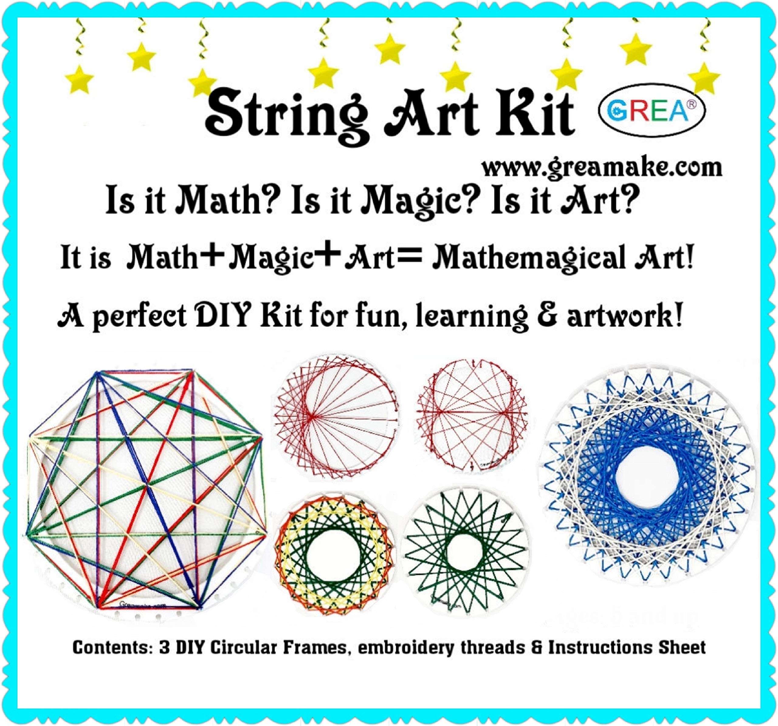 GREA String Art Kit - Set of Frames with Strings - Math Activity Kit - DIY Kit - Without Nails - for Kids and Teens - Art and Craft Gift (Set of 3)
