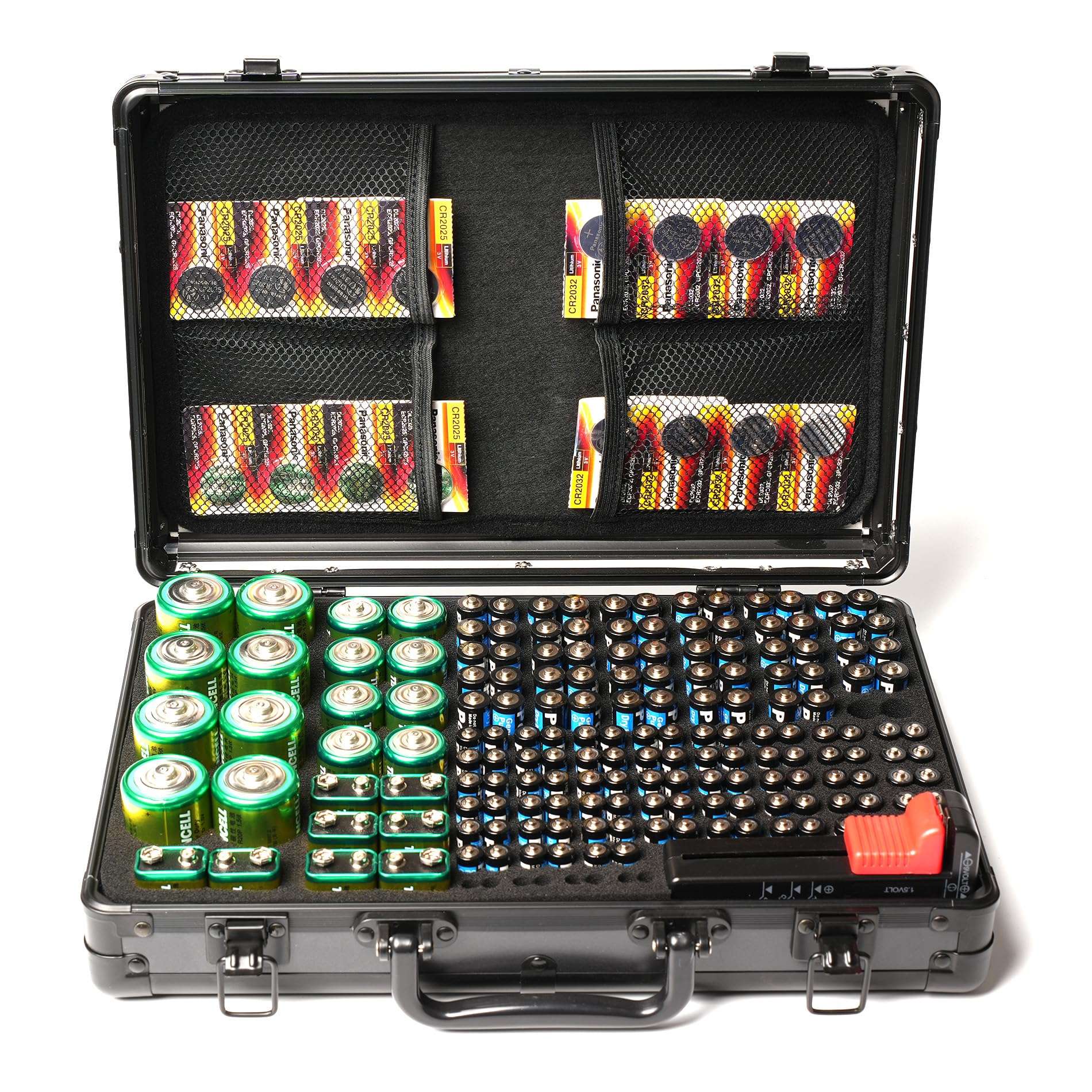 Hard Battery Organizer case with Tester, Battery Storage case Holding Various Batteries, Shock-Proof, fire-Resistant Battery Box(no Battery)