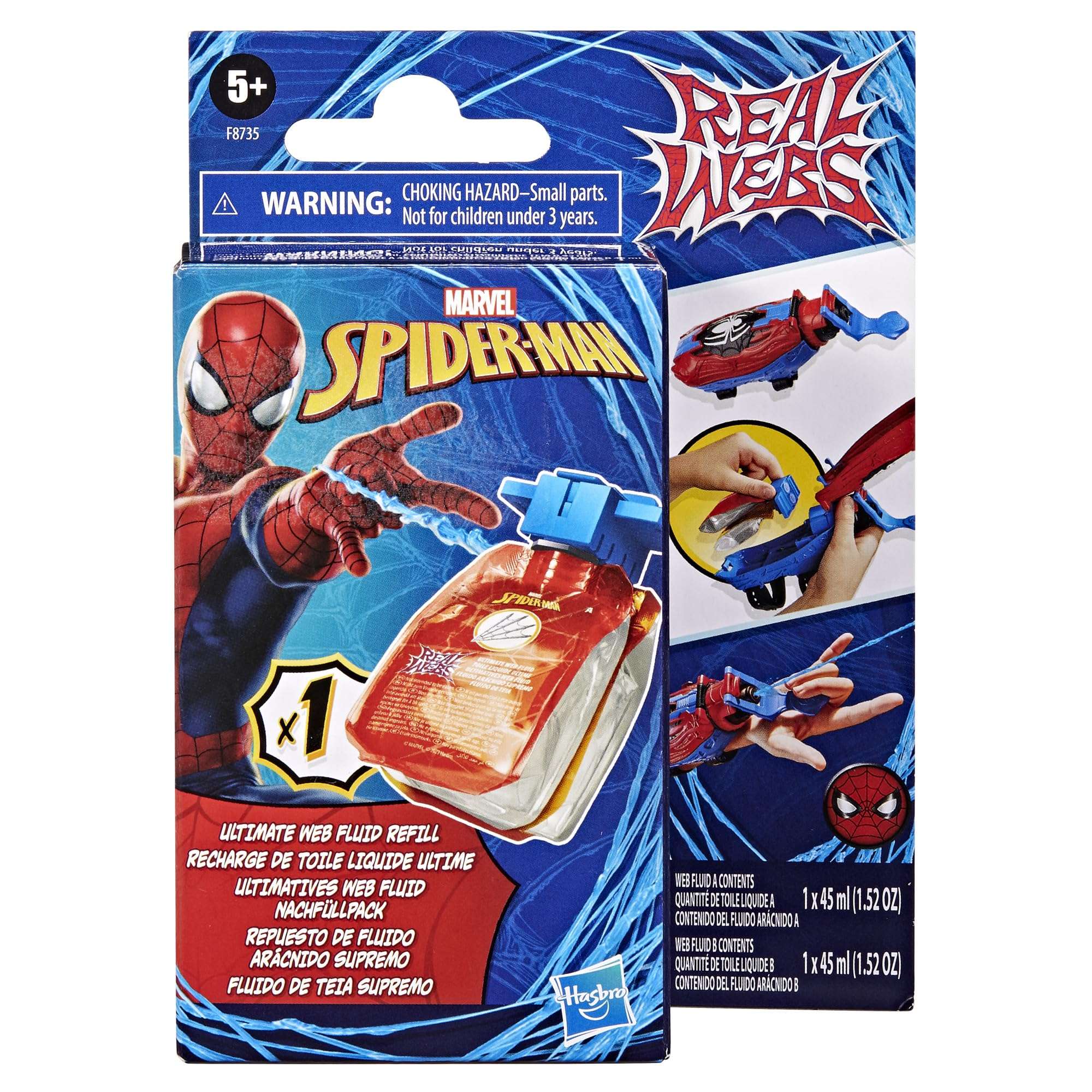 Marvel Spider-Man Real Webs Ultimate Web Fluid Refill for The Ultimate Web Blaster Role Play Web Shooter, Super Hero Toys for Kids, Ages 5+